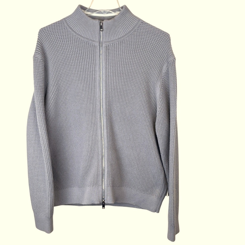 Theory Gary Jkt Mens XL Grey Cashton Cotton Cashmere Full Zip Knit Sweater